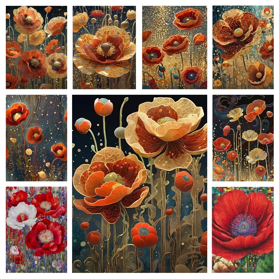 Diamond Painting Complete Kit Abstract Gold Poppy Flower Picture Full Square Round Mosaic Diamond Embroidery 5D DIY Home Decor