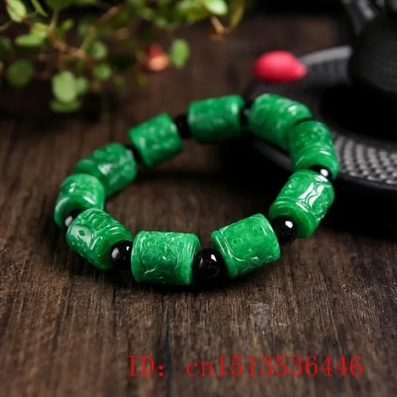 

Natural Green Jade Bracelet Hand Carved Money Beads Accessories DIY Bracelets Gemstone Bracelet for Women Bangles Jelewery
