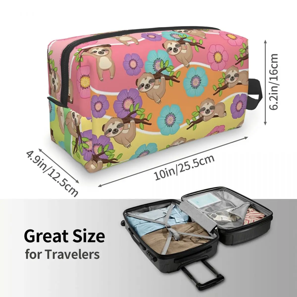 Sloth And Flower Makeup Bag Cosmetic Organizer Storage Dopp Kit Toiletry Cosmetic Bag for Women Beauty Travel Pencil Case
