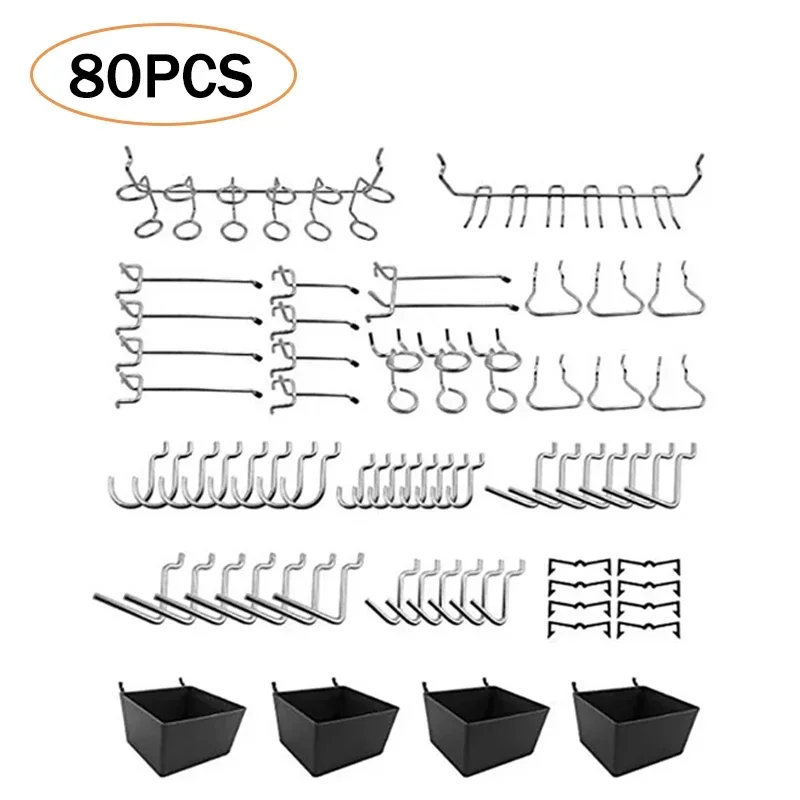 

80PCS Metal Pegboard Hooks Organizer Assortment Hanging Hooks Kit Garage Kitchen Workshop Storage Hooks Hanger Set