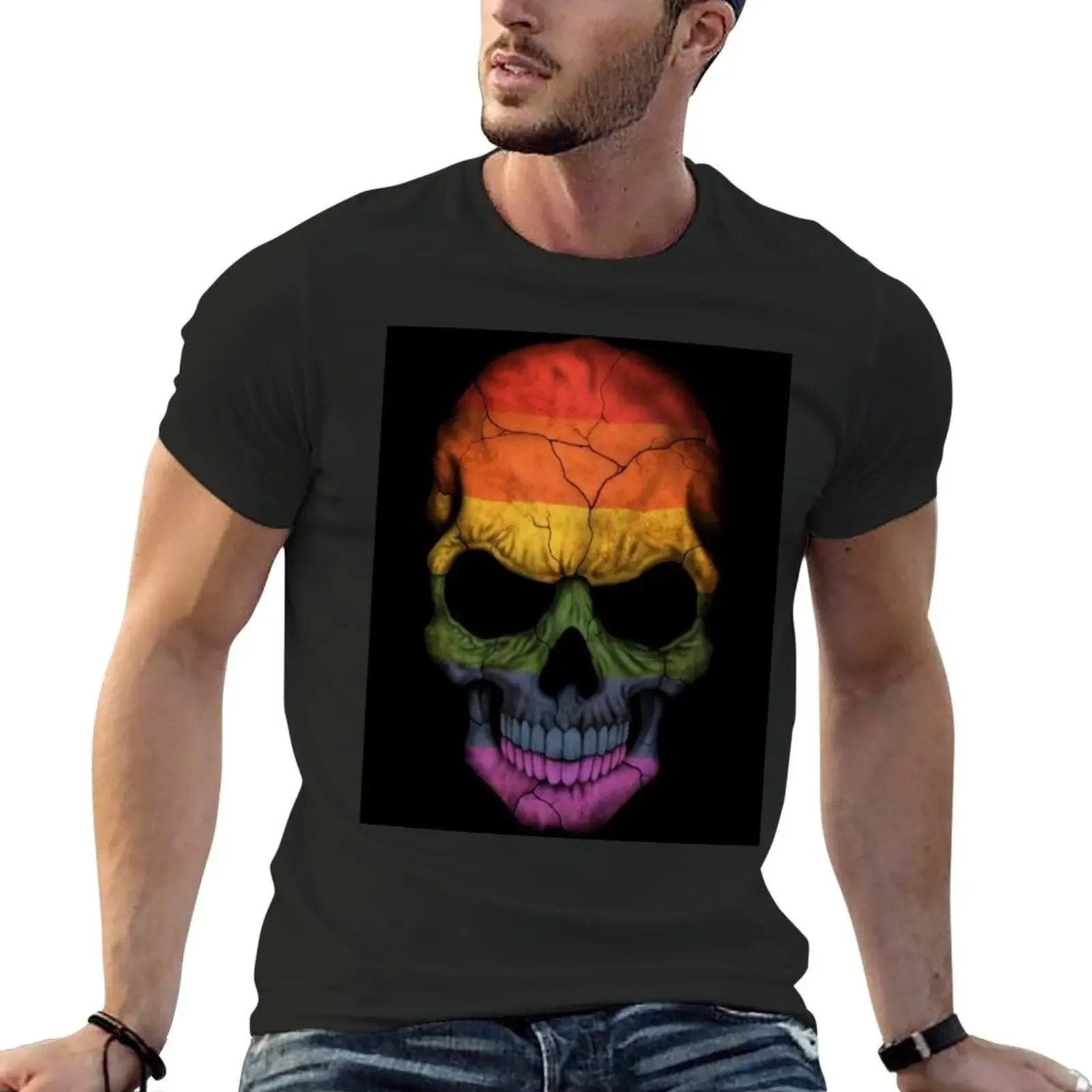 Rainbow Skull, LGBTQ Pride DreamscapesbyTeresa T-Shirt customs oversized mens t shirt graphic