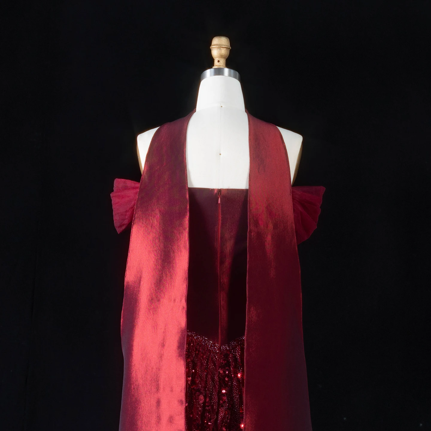 Sharon Said Dubai Luxuriöses, stark paillettenbesetztes, weinrotes, schulterfreies A-Linien-Abendkleid mit Schal, formelles Partykleid für Damen, SS652, maßgeschneidert – Detail 15