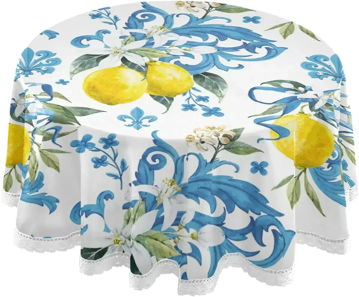 White Flowers of Lemon Tablecloth Round 60