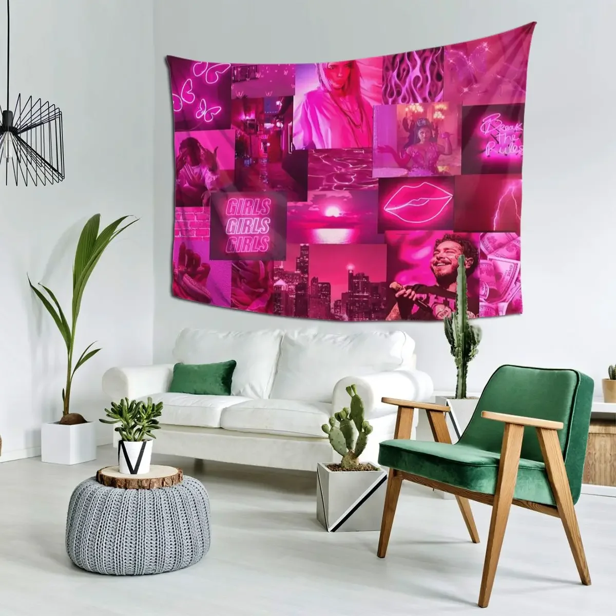 Dark Pink Aesthetic Collag Tapestry Art Wall Hanging Aesthetic Home Decoration Tapestries for Living Room Bedroom Dorm Room