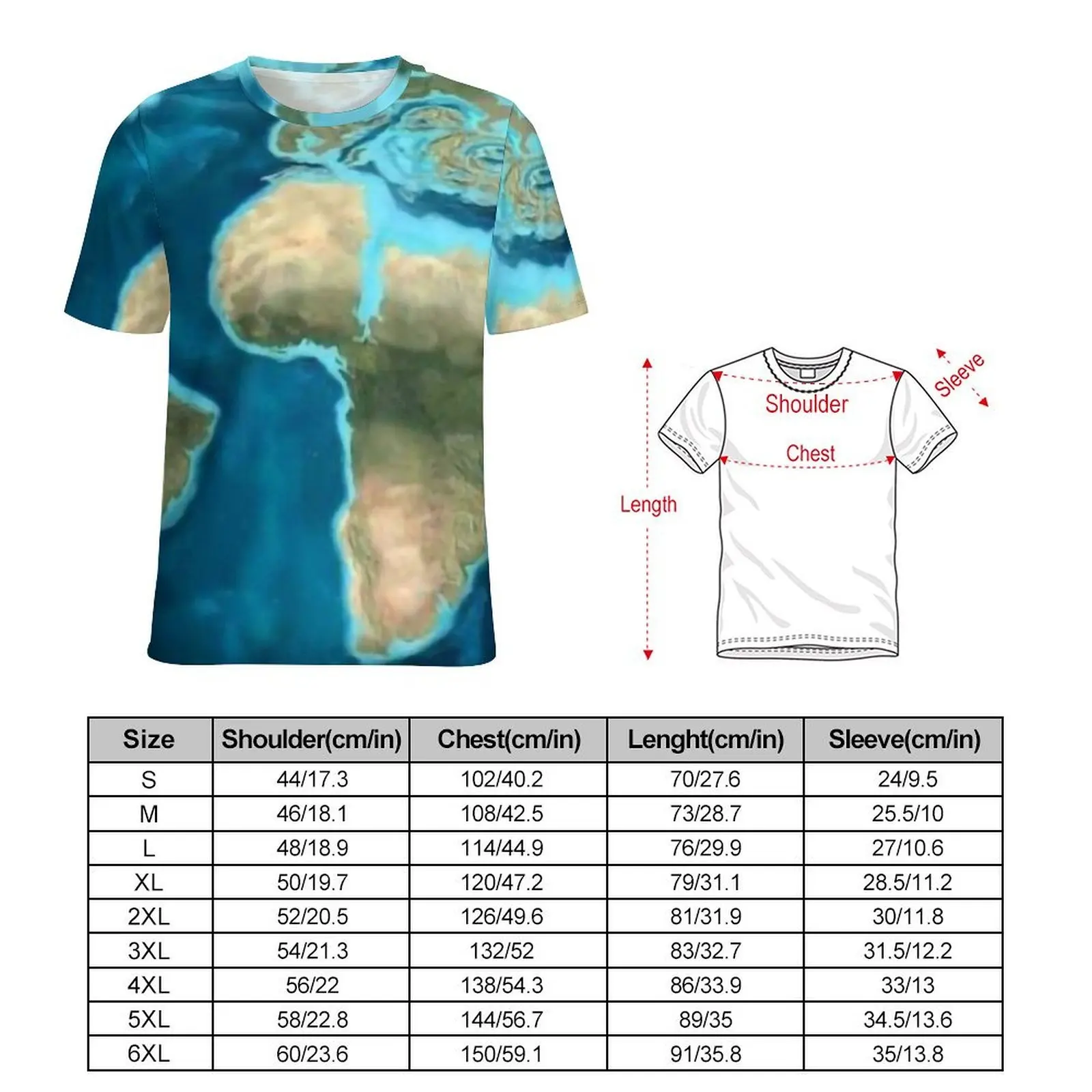 Earth Map T Shirt 65 Million Years Ago Fashion T Shirts Man Streetwear Tee Shirt Beach Short-Sleeve Custom Top Tees Plus Size