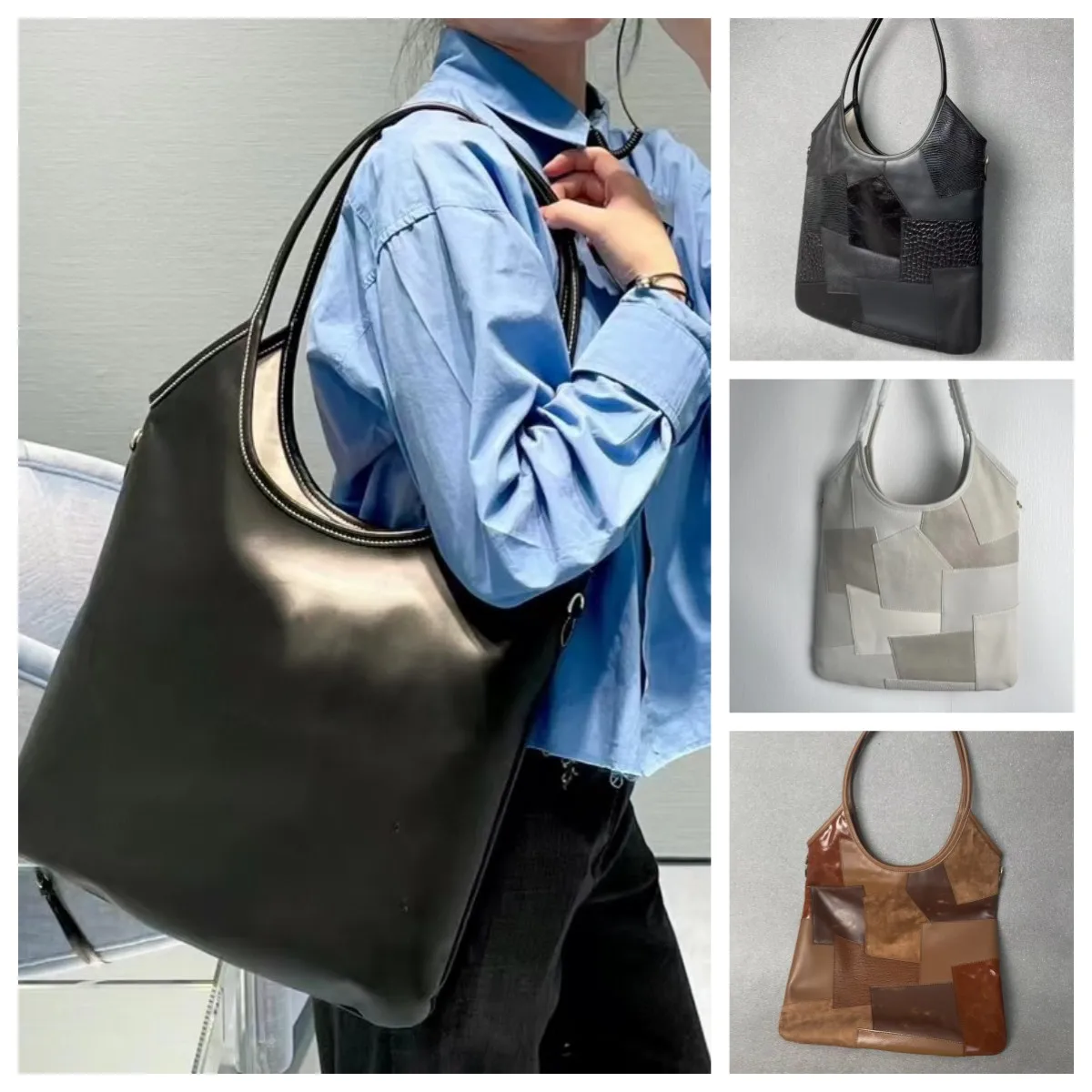 

Lady's cowhide hobo armpit bag 2024 new one shoulder tote basket shopping bag tote bag