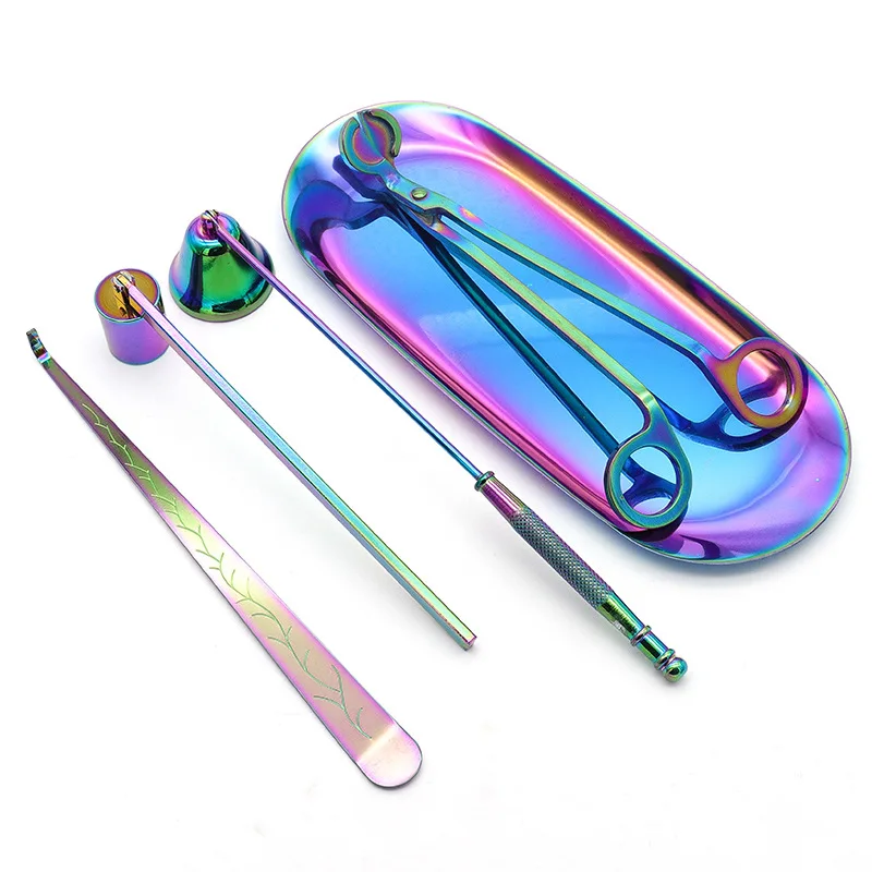 Bộ 5 Bộ Thép Không Gỉ Bấc Dập Tắt Bao Da Móc Màu Titan Nến Dập Tắt Dụng Cụ Tự Làm Nến Làm Bộ Dụng Cụ