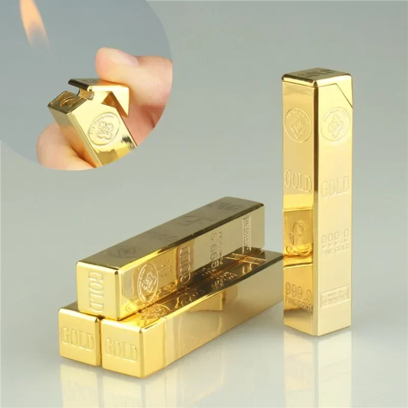 2025New Luxury Gold Bar Refillable Butane Torch Lighter Cool Cigarette Cigar Metal  Lighter Gadget Men Smoke Accessories Gifts