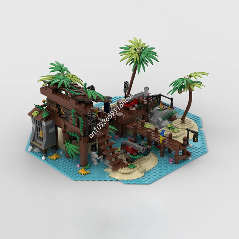 878 peças moc pirata uma construção alternativa para os "piratas da baía barracuda" ilha modelo blocos de construção empilhamento tijolos criativos