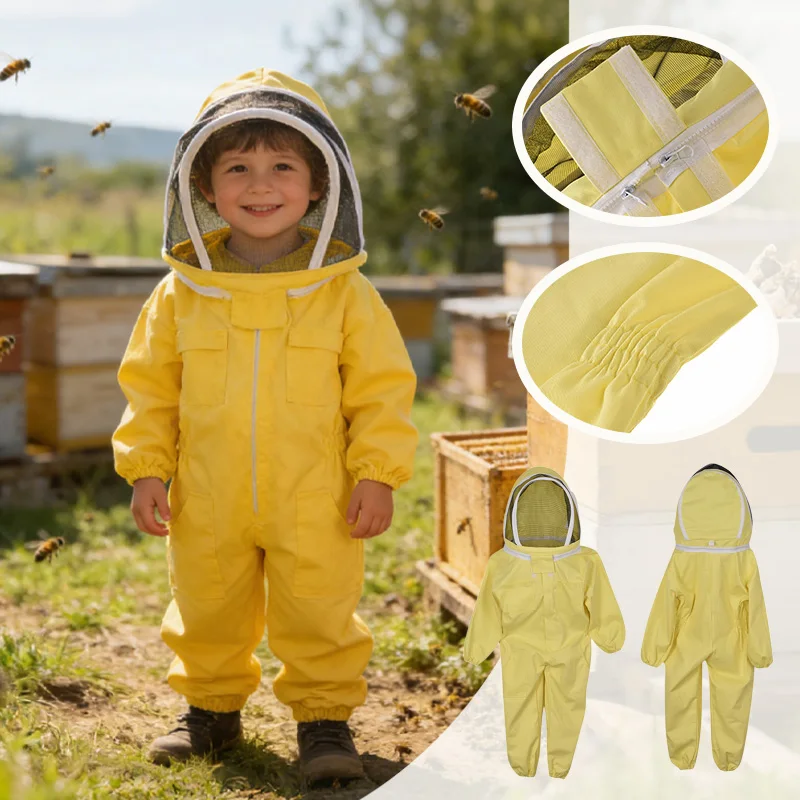 M/LSize Children's Bee Proof Suit, Space Suit Style Bee Hat Full Body Clothes Protective Safety Beekeeper Suit