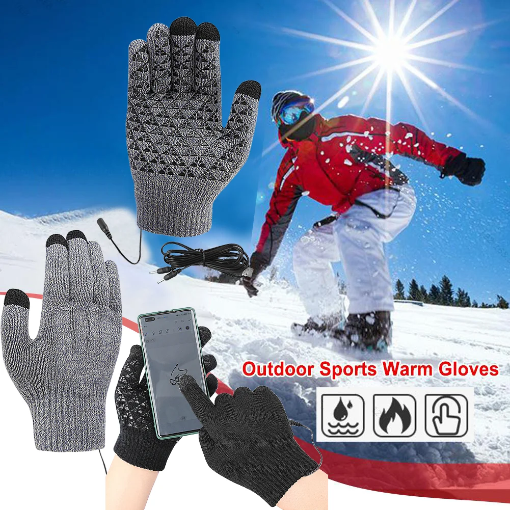 

USB Electric Heated Gloves Winter Ski Cycling Warm Gloves Fast Heating Gloves Hand Warmer Windproof Gloves