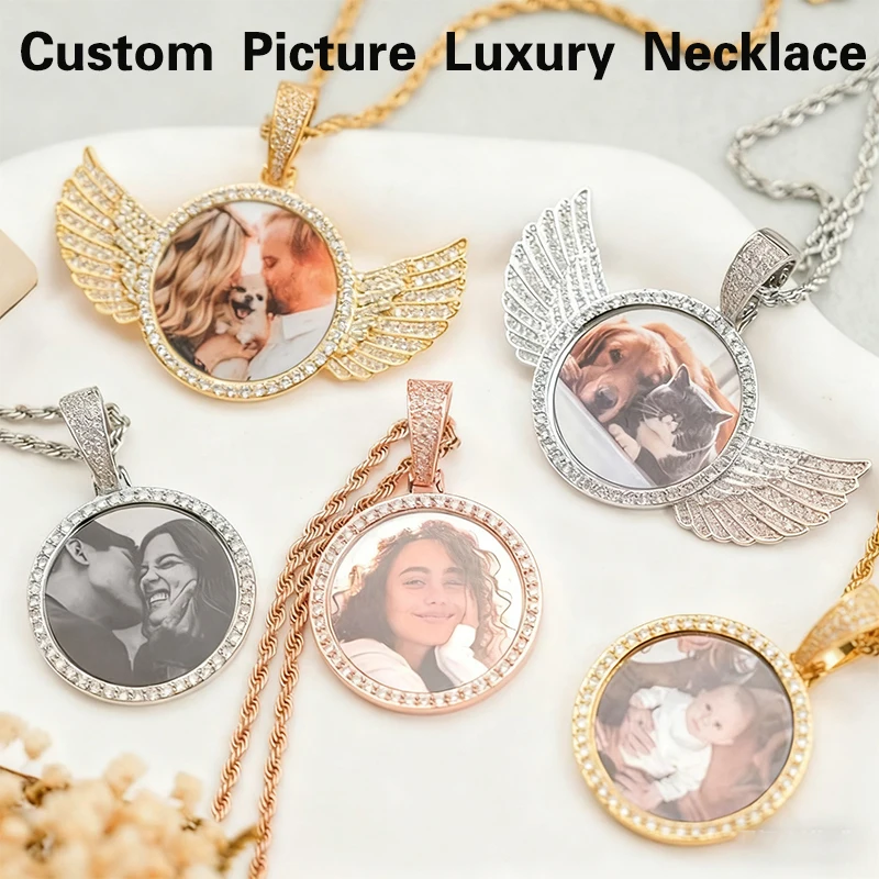 

Circle Chain Custom Picture Pendant Necklace Luxury Stainless Steel Cubic Zircon Jewelry Woman Man Punk Personalized Photo Gifts
