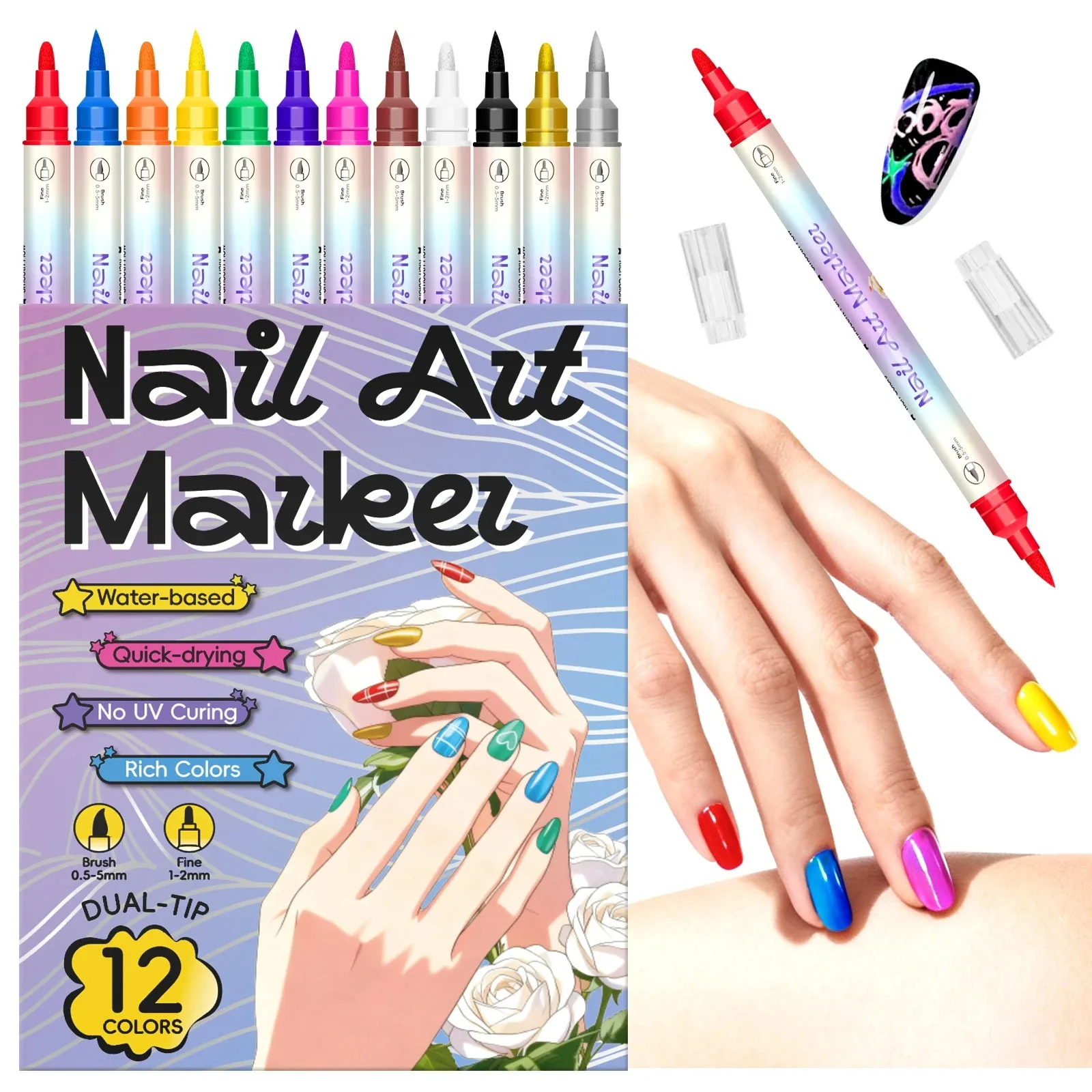 

12/24 color dual head nail art pen DIY painted graffiti nail art high gloss hook edge pen acrylic marker pen set paint pen
