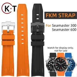 21mm For Omega FKM Strap Bracelet Seamaster 300 600 VITON Strap Curved end watch strap Orange Blue Black Grey Green men women 21