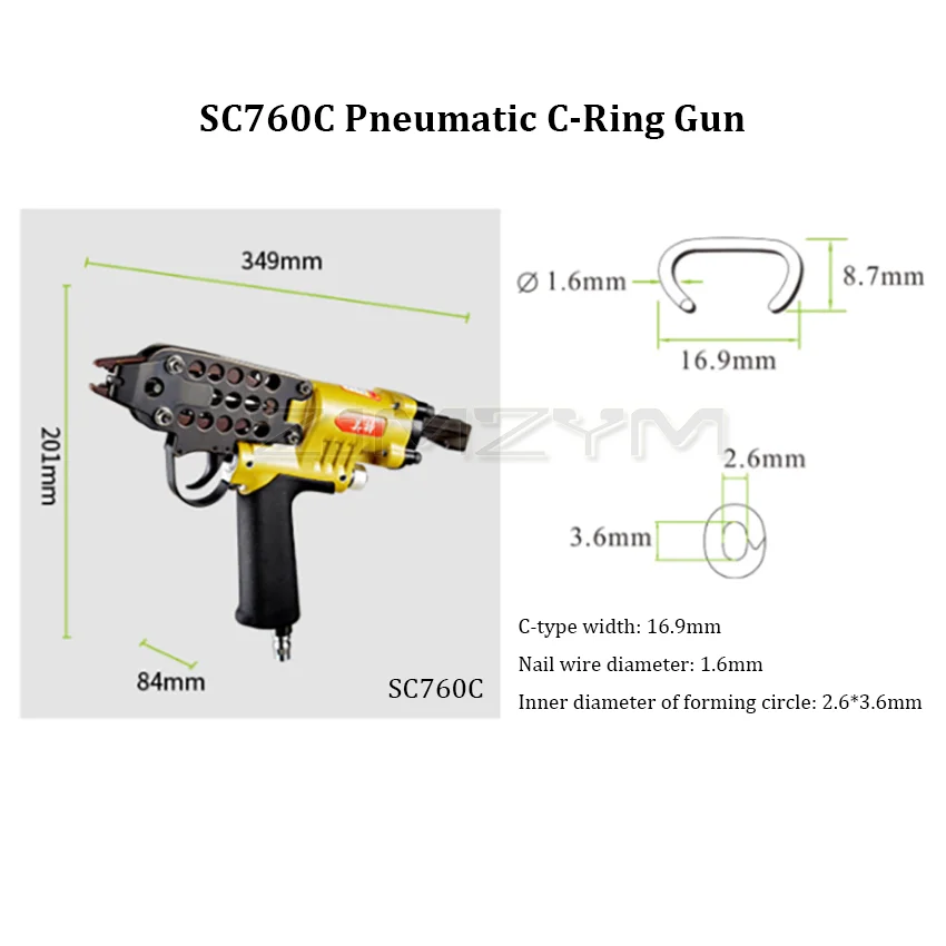 Imagem -06 - Pneumática C-ring Gun Air Nail Gun Hog Ring Alicate c Ring Alicate Ferramenta ar C-tipo Máquina Nailer Pneumática Nail Gun Sc760c