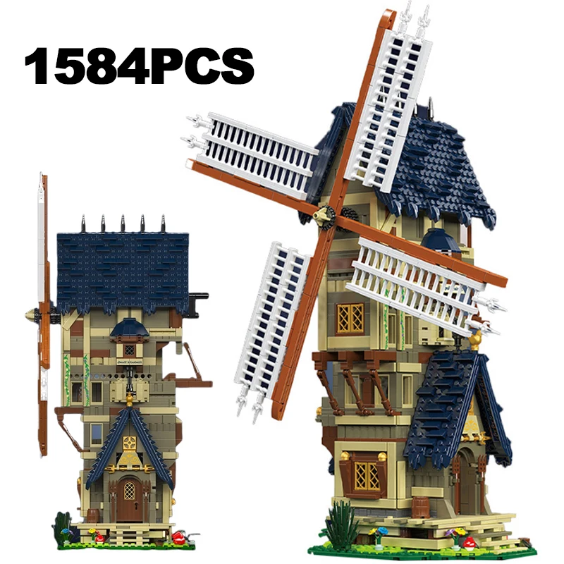 1584PCS Medieval Windmill Building Blocks Street View Villa Model Architecture City House Bricks Toy Kid Adult For Gifts