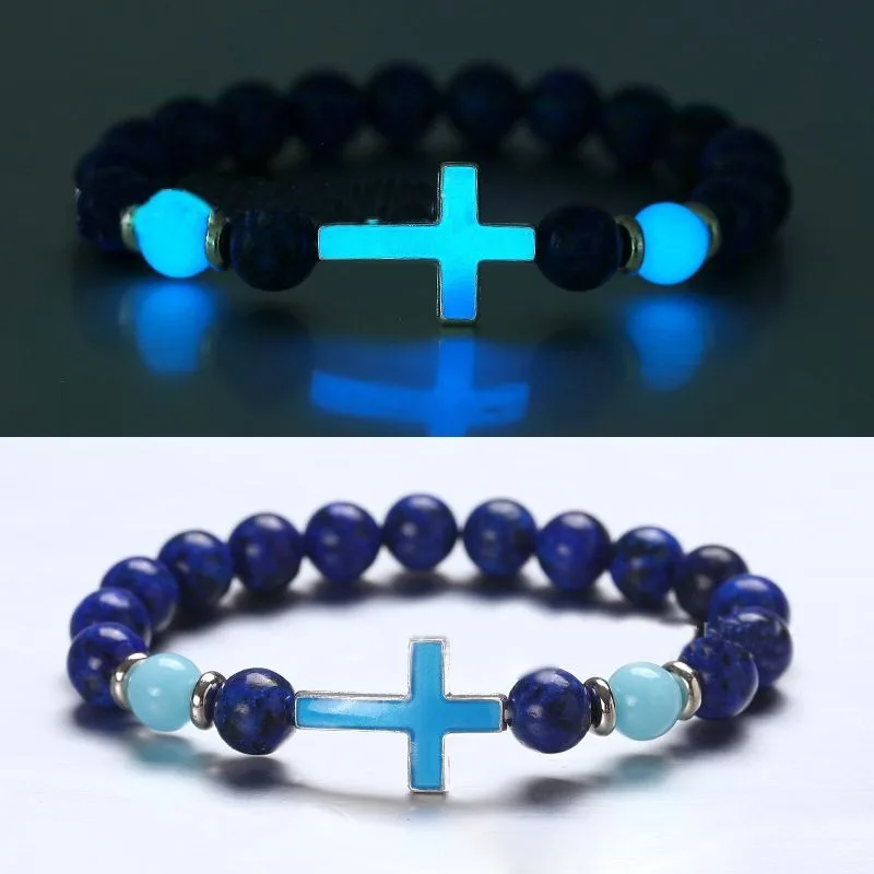 Bracelet rétro en pierre volcanique pour hommes, brillant foncé, multicolore, perles croisées lumineuses, chaîne à main, accessoires de bijoux à la mode, élégant, nouvelle collection