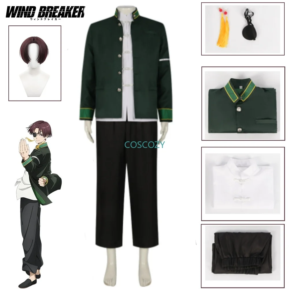 Hayato Suou Cosplay Kostuum Pruik Eyepatch Oorbellen Anime Windbreker Nieuwe Cosplay Mannen Middelbare School Uniform Haar Pak Feest Outfits