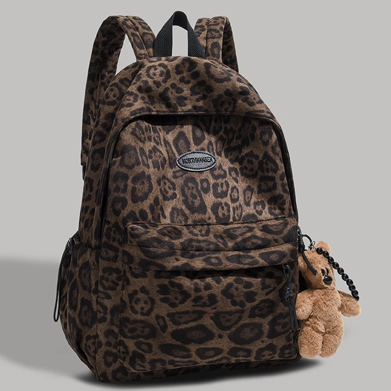 Leopard print Woman Backpack School Book Bags For Teenage Girls Boys Harajuku Female College Bag Student Lady leisure BagPack