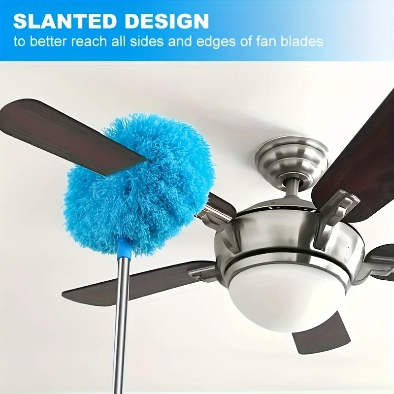 12 'Long Handle Microfiber Ceiling Fan Dust Collector - Dust Lock, Easy Cleaning Brush - Removable Brush Head for Easy Cleaning