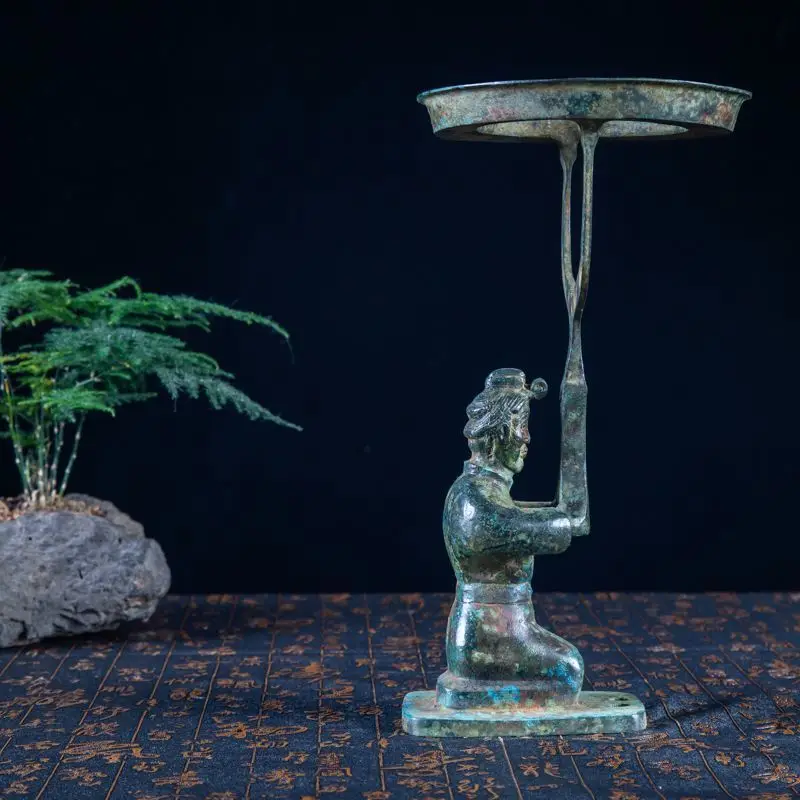 Painted lamp bronze ware antique handicrafts oil lamp shelf bronze ware collection