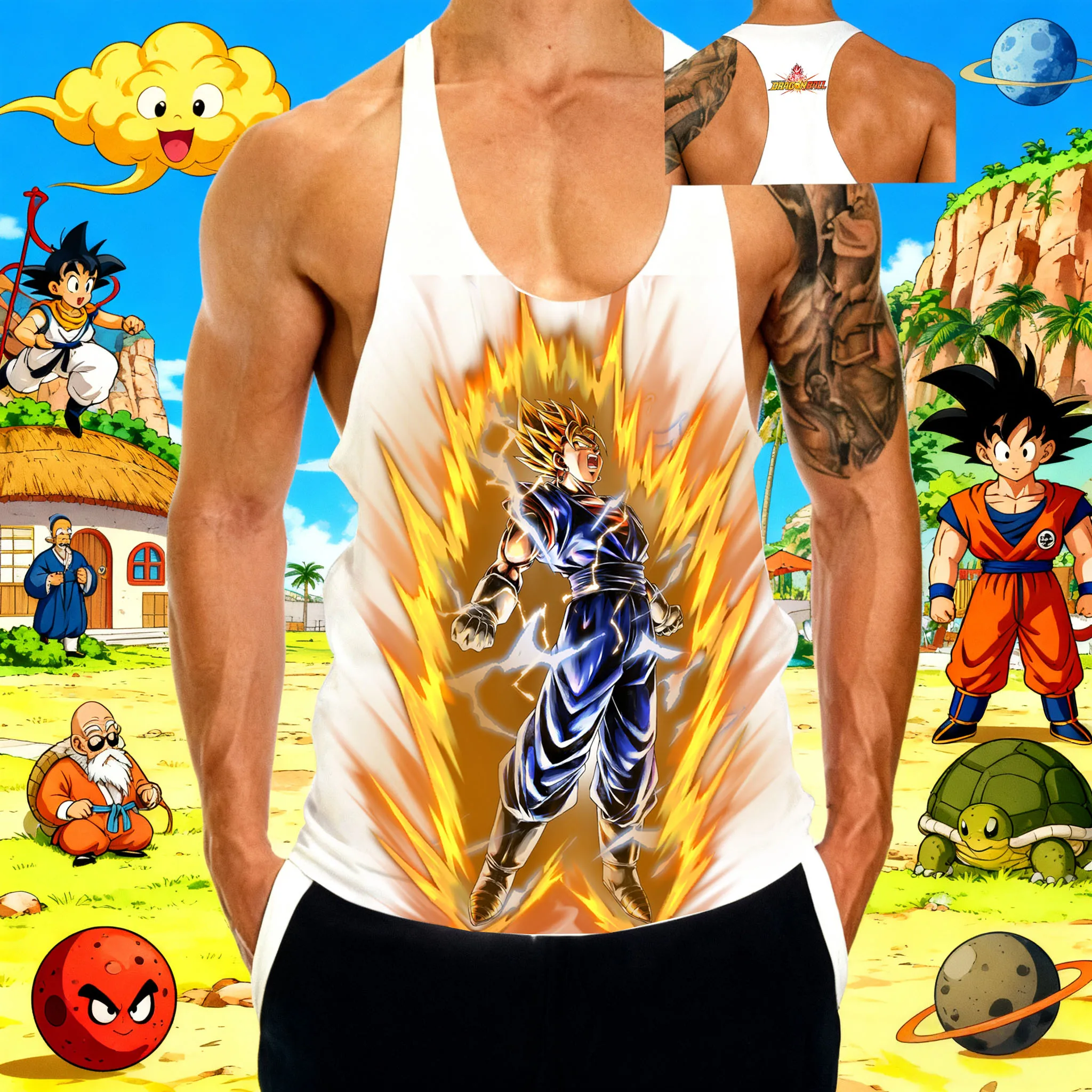 Populaire Anime "Dragon Ball" Vegeta Patroon 2025, Zomer Nieuwe Hot Selling Heren Sport Gym Ademend Katoen Mouwloos Vest