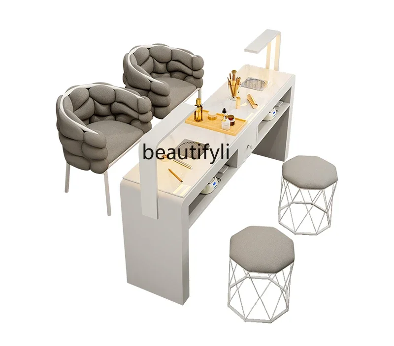 Multifunctional manicure table and chair cover, economical single and double light luxury ins manicure table cream style