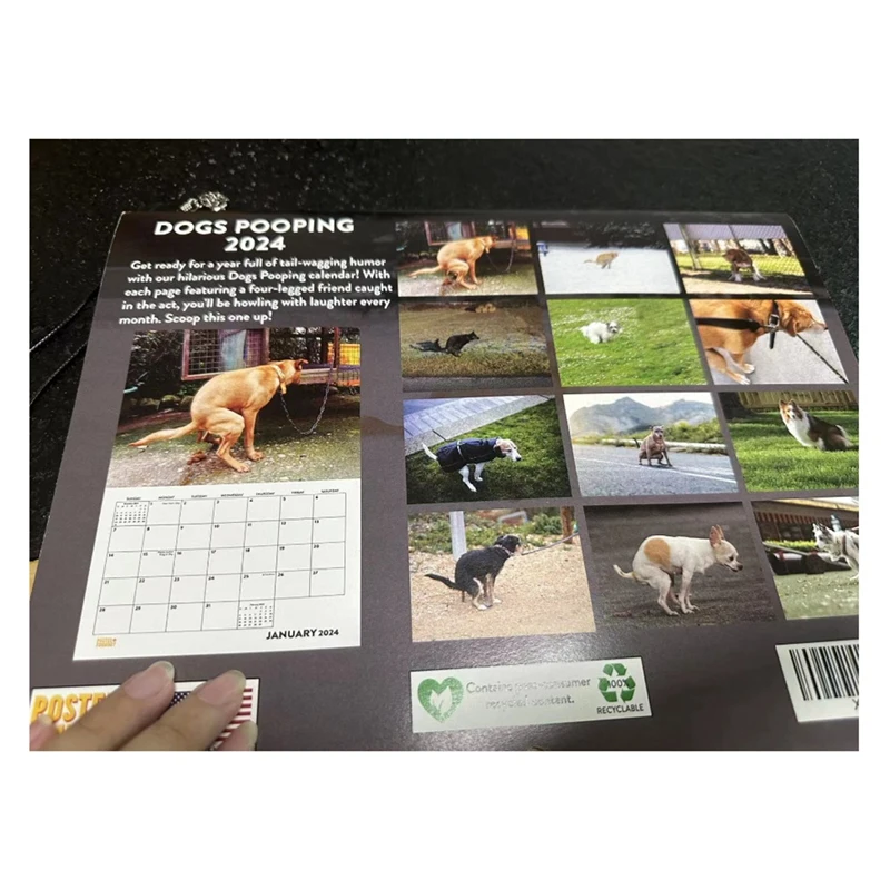 2024 kotoran anjing kalender dinding pola anjing lucu kalender dinding 2024 untuk hadiah Natal Tahun Baru