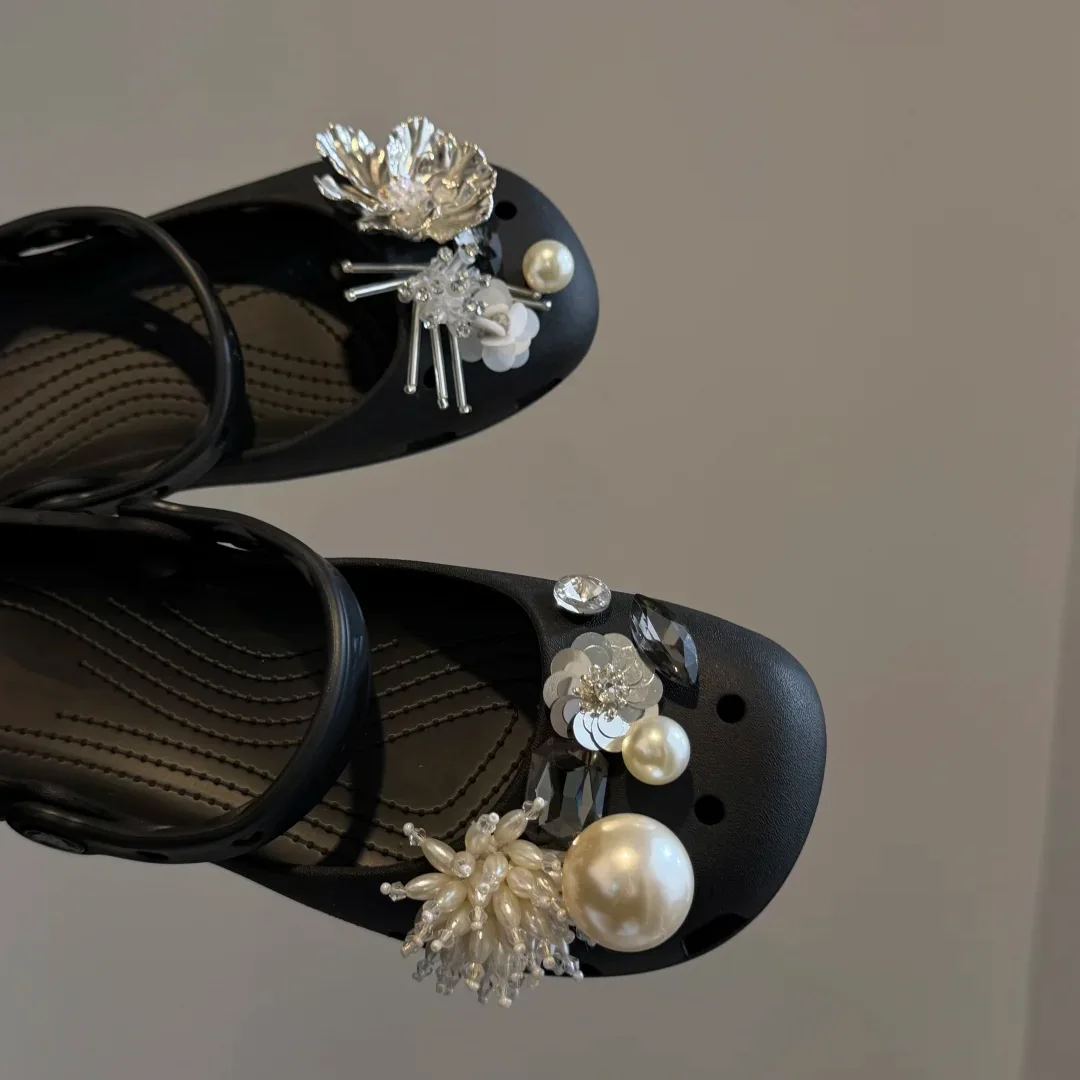 Ballet Clogs with Pearl Tassel Shoe Buckles, Handmade Diy Beaded Shoe Flowers, High-end Punk Style Accessories