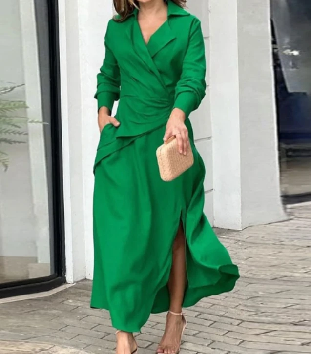 Ruched Slit Asymmetrical Maxi Dress