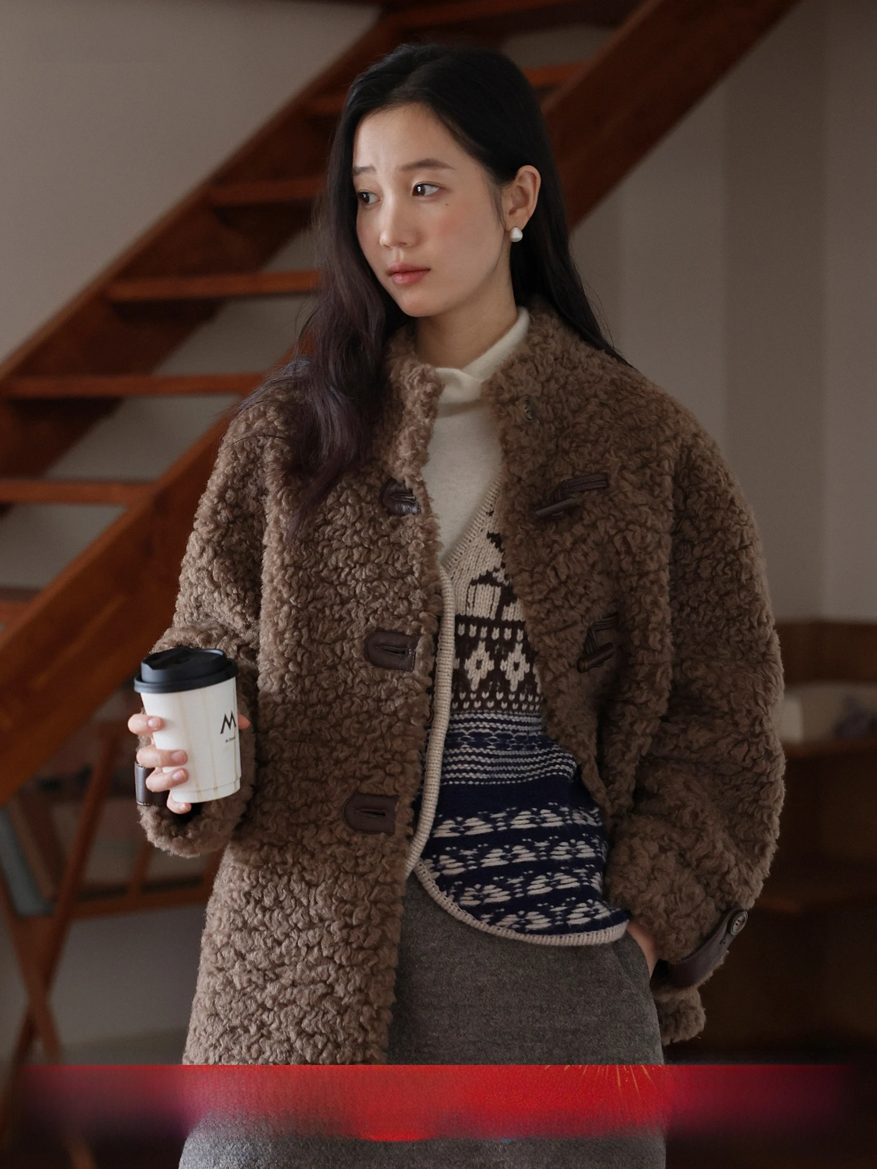 

Пальто MUNNS 00 из шерсти с воротником из овечьего меха, средней длины, зимнее, теплое, хлопковое, в французском стиле, свободного кроя, для повседневной носки