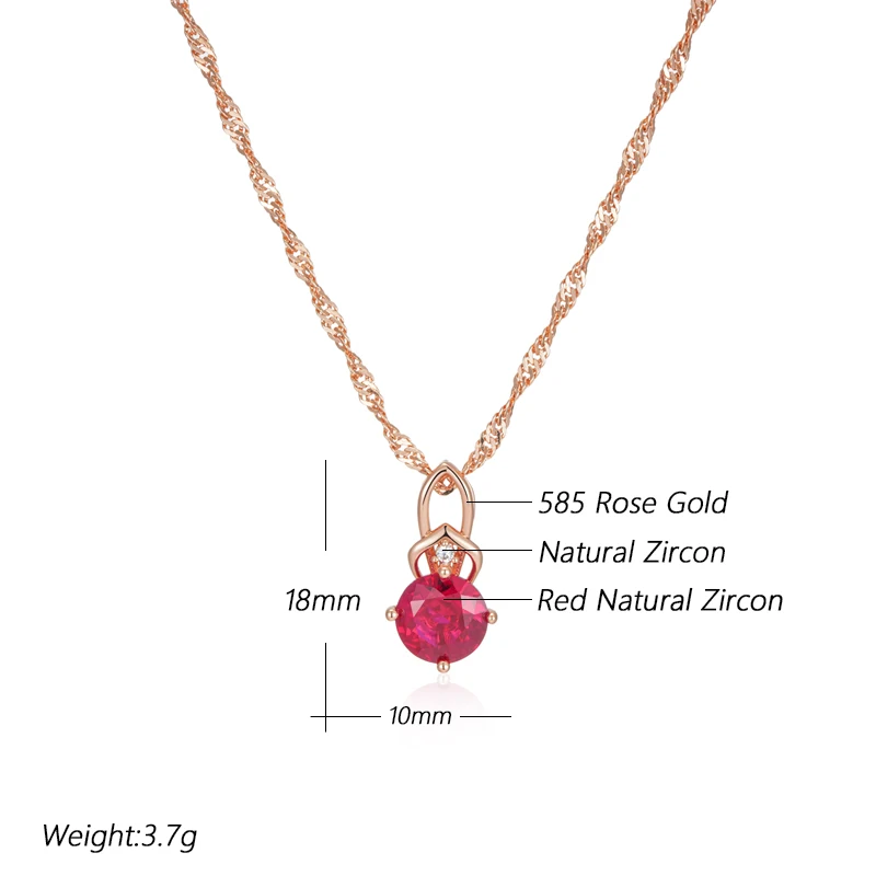 Kinel Shiny Red Oval Natural Zircon Pendant Necklace Women Fashion 585 Rose Gold Color Ethnic Bride Fine Daily Vintage Jewelry