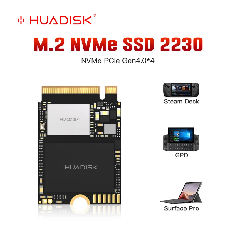 HUADISK NVMe M2 SSD 1TB Support Steam Deck M.2 NVMe PCIe Gen 4x4 Disk NVMe SSD 2230 for Mini PC Microsoft Surface Pro X Laptop 3