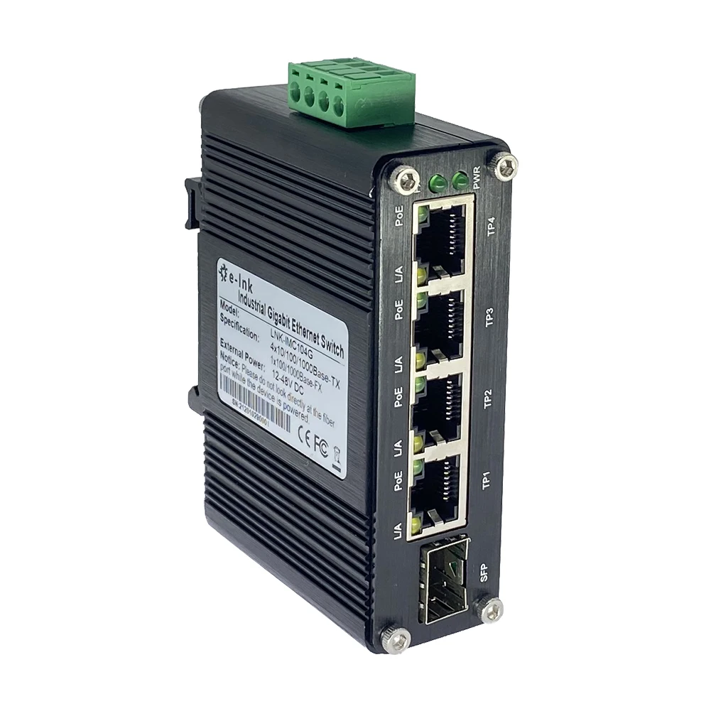 E-link 5 Ports 10/100/1000Mbps Switch with SFP Port 10Gbps IP40 Non-Blocking for Security IP Cameras