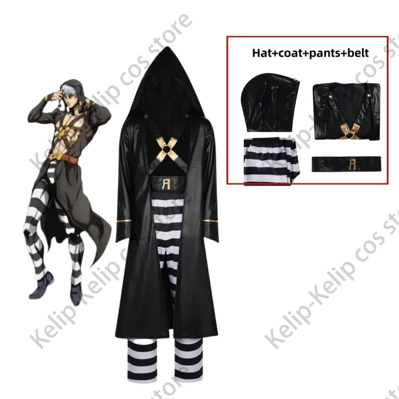 

Anime JOJO's Bizarre Adventure Golden Wind Risotto Nero Cosplay Costume Black PU Coat Uniform Man Halloween Christmas Suit