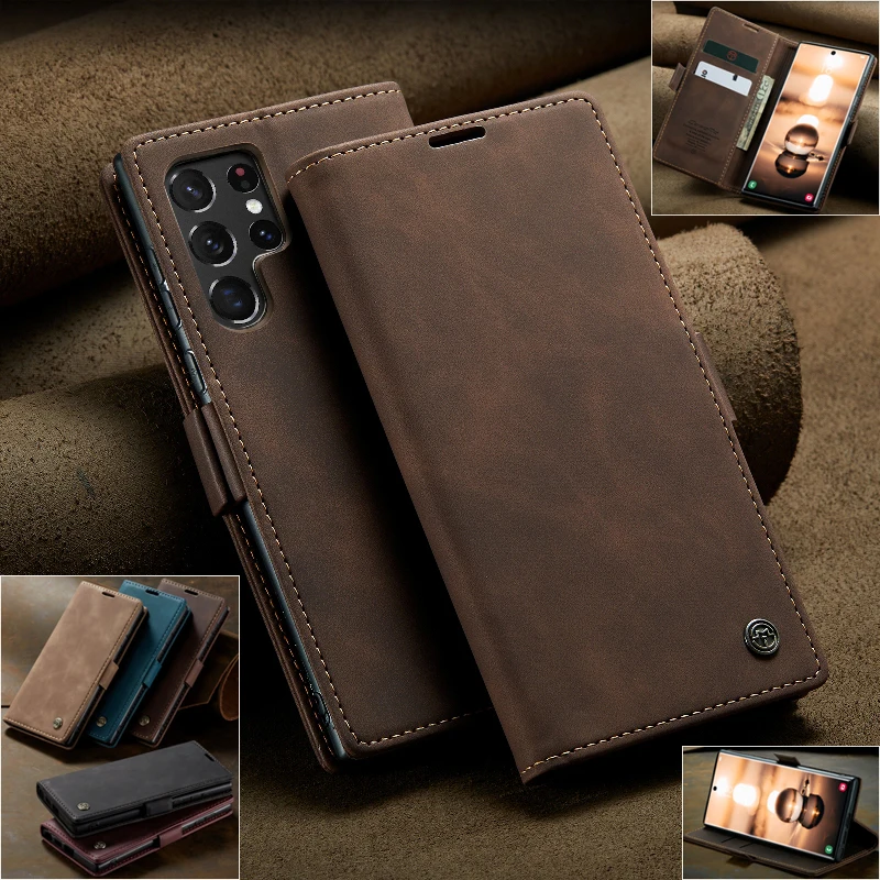 Side Buckle Magnetic Flip Wallet Case Card Phone Cover For Samsung Galaxy S23 S22 Note 20 Ultra 10+ M60s A81 Leather Phone Case