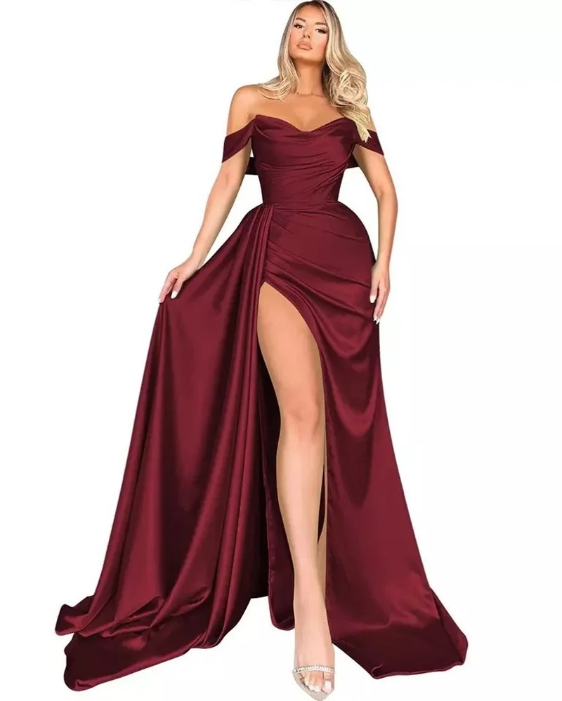 Off The Shoulder High Split Women Prom Dress Tight Waist Tube Top Party Gown Unique Sleeveless Evening Dress New Design In Stock