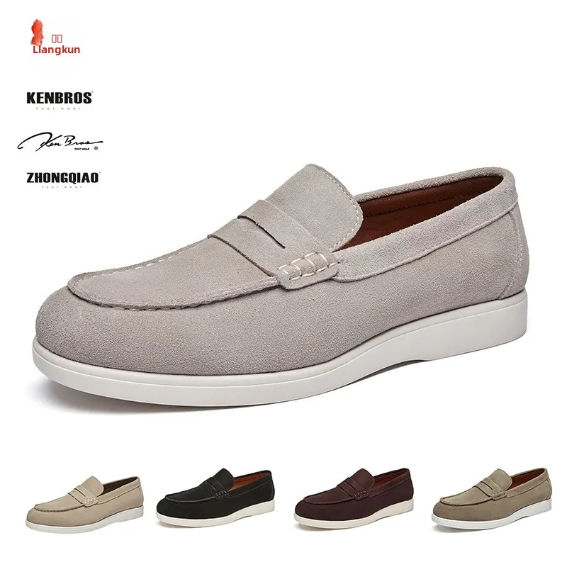 

Удобные мягкие мужские туфли-слипоны из натуральной кожи, дышащие повседневные лоферы, модные деловые туфли на плоской подошве с круглым носком и резиновой подошвой