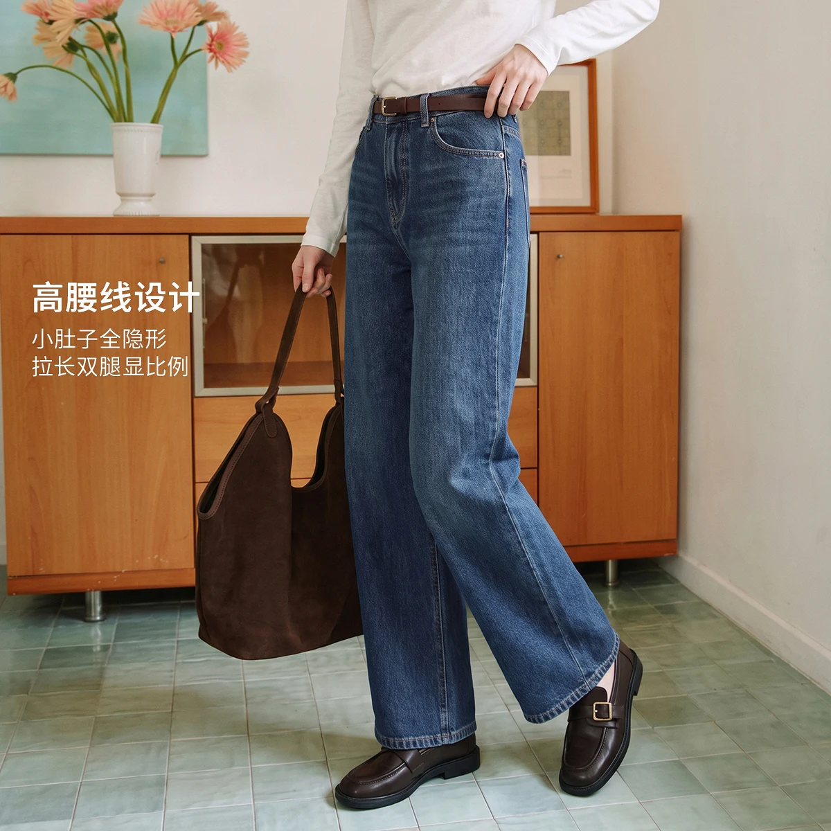 OLrain women's clothing 2026 autumn and winter new retro washing water blue high elastic medium and high waist strai O58QA009558