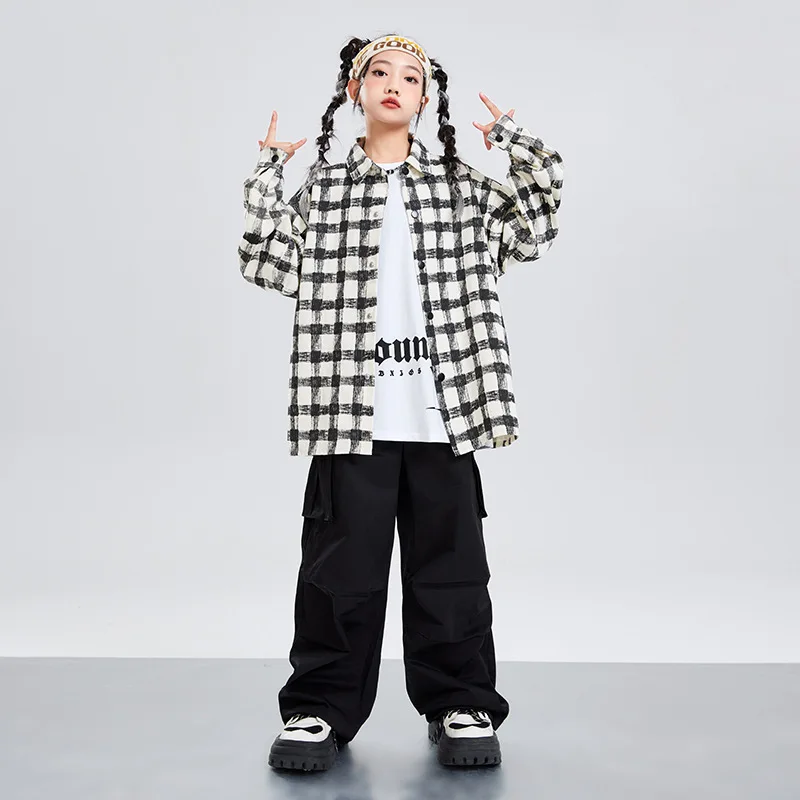 Hip Hop Jungen Street Dance Kariertes Hemd Cargo Hosen Mädchen K-pop Coole Bluse Kleidung Sets Kinder Streetwear Kinder Jazz kostüme
