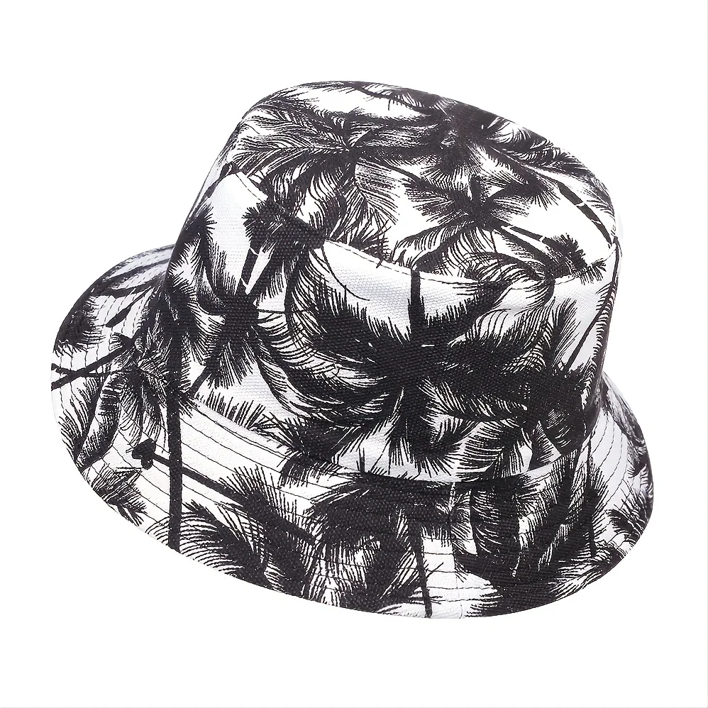 2024 New Unisex Tropical Coconut Tree Print Personality Bucket Hats Fishermen Caps Outdoor Casual Cap Sunscreen Hat