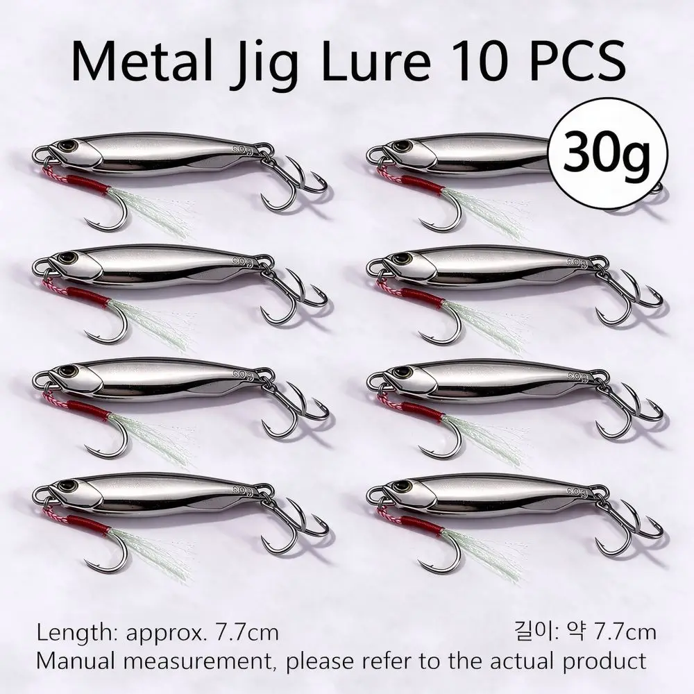 10Pcs Metal Casting Jig Spoon Lure Set 30g/40g with Hook for Sea Bass Jigging Artificial Bait Mackerel Fishing Lures gallery 5