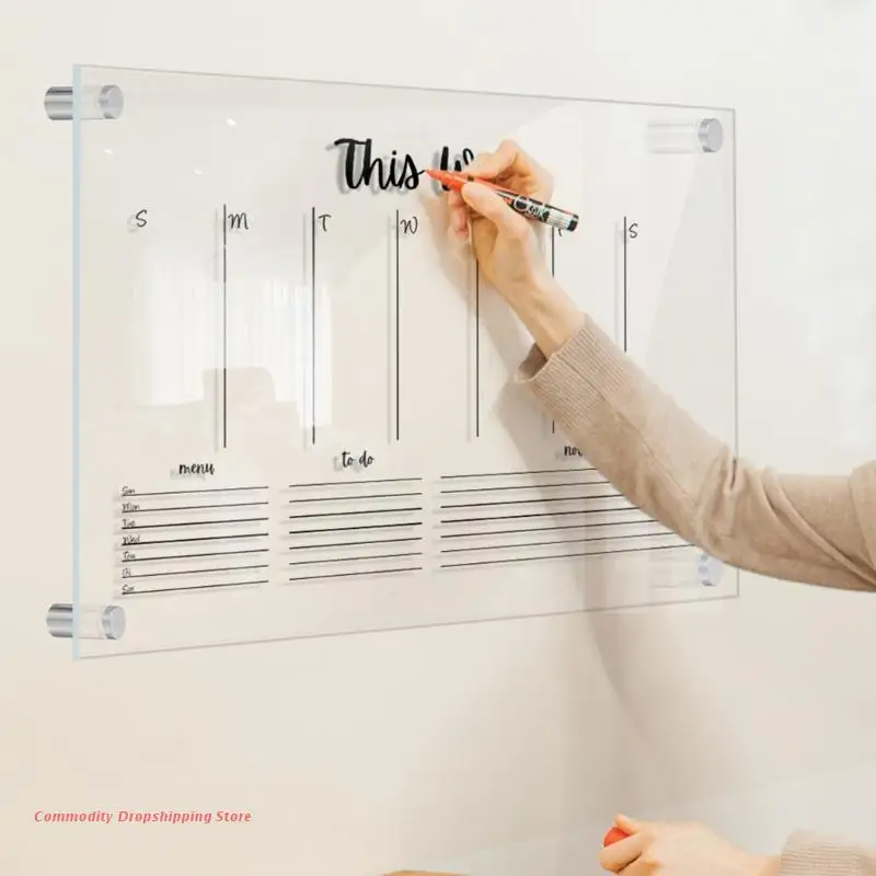 Erasable Family Schedule Planner, Acrylic Calendar Board, Wall Mounted, Weekly Whiteboard, Easy to Install