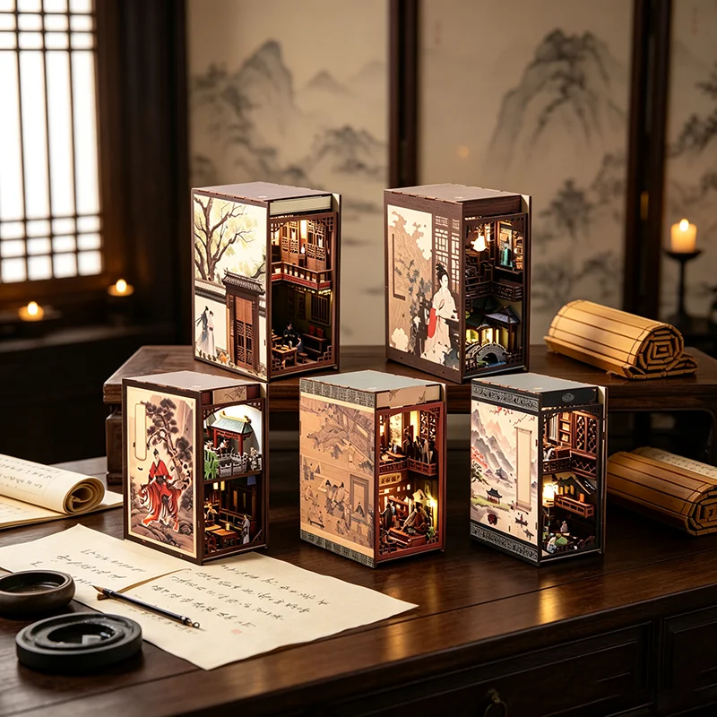 Wooden DIY Book Nook Puzzle Hand-Assembled Confucian-Themed Miniature Diorama Desk Decor Gift for Craft Lovers