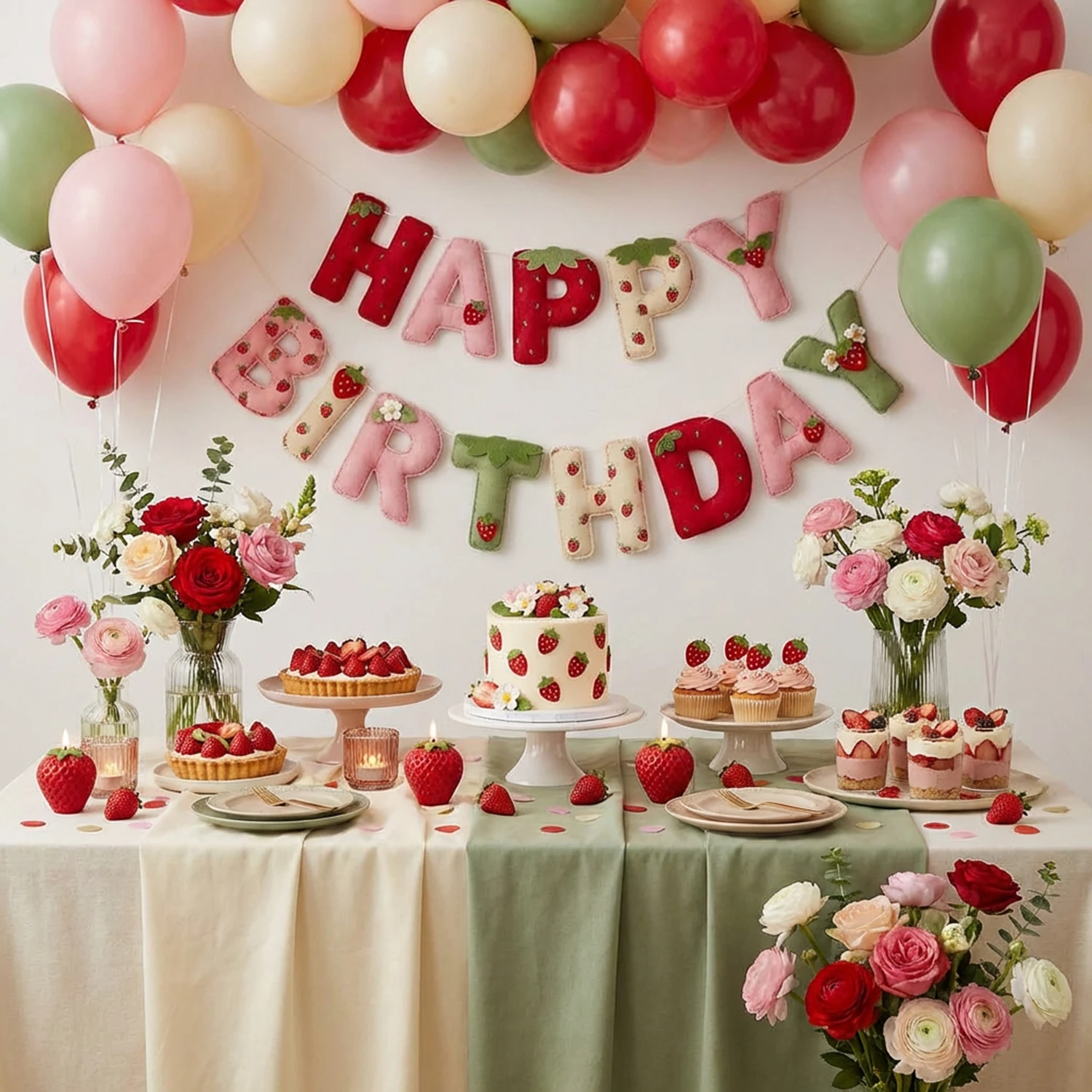 2D Filz-Erdbeer-Themen-Geburtstagsbanner-Dekoration Süße Babyparty Hochzeitsgeschenke Ohne 3D-Füllmaterial – Detail 2