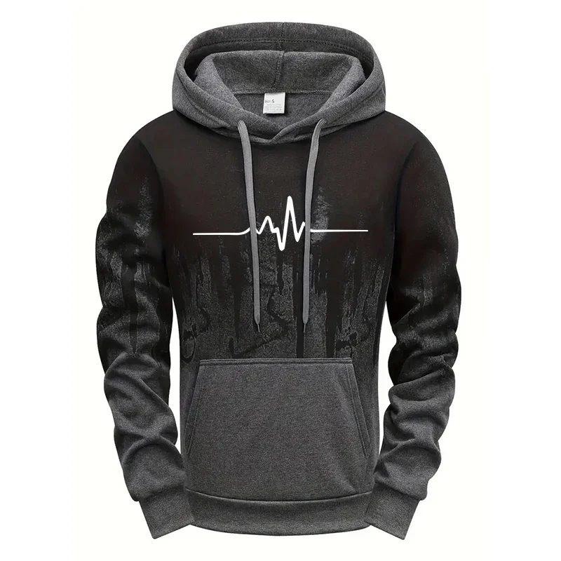 Simple Line Print Hoodies for Men Fall Winter Daily Casual Sports Hooded Sweatshirts Gym Fitness Tops 2025 Men's Clothes S-4XL