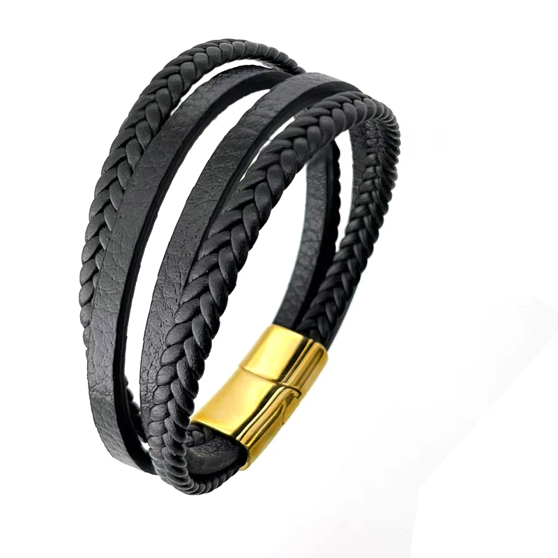 Colorful  ring 19,21,23cm Size Choose Leather Stainless Steel Magnetic Buckle Men Women Leather Fashion Charm Bracelet