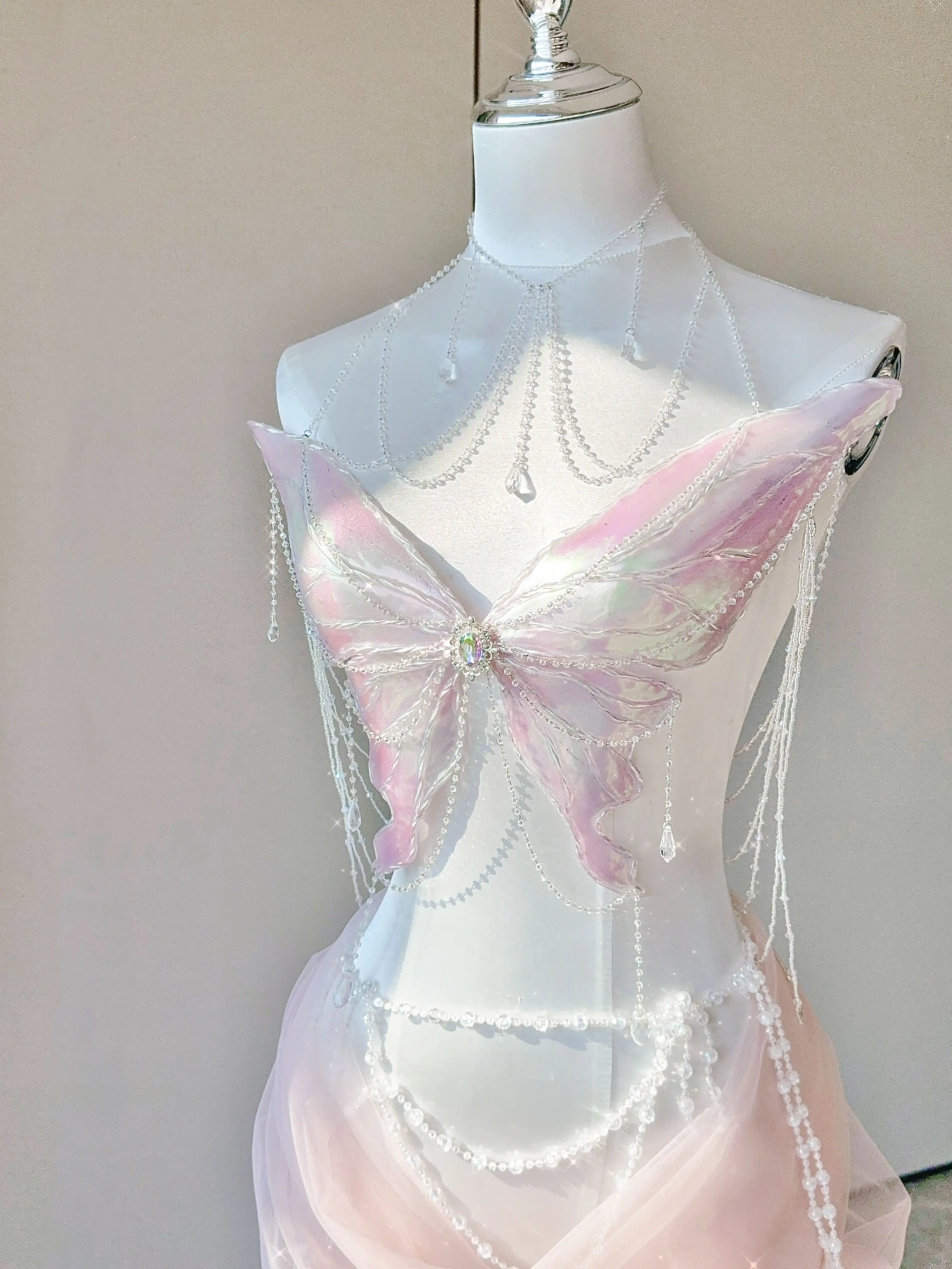 Auroral Pearl Bra Hot Designed Candy Paper Style Top 3D Print Bra Bead Chain Top 3D Printed Soft Plastic Corset Club Costume