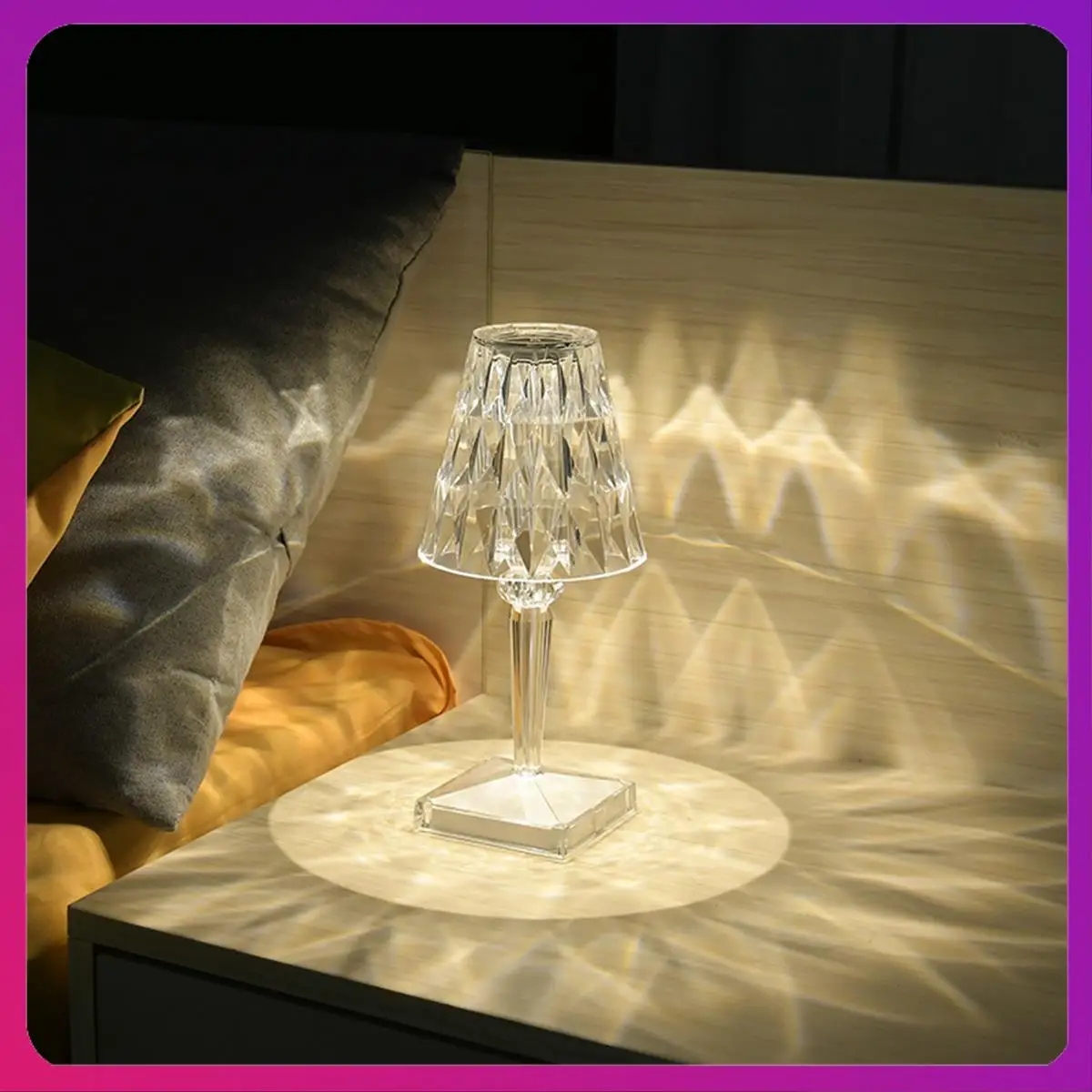 

ABKL-Diamond Table Lamp Crystal LED Bar Table Lamp Rechargeable Touch Sensor Dimming Bedside Lamps For Bedroom Decor