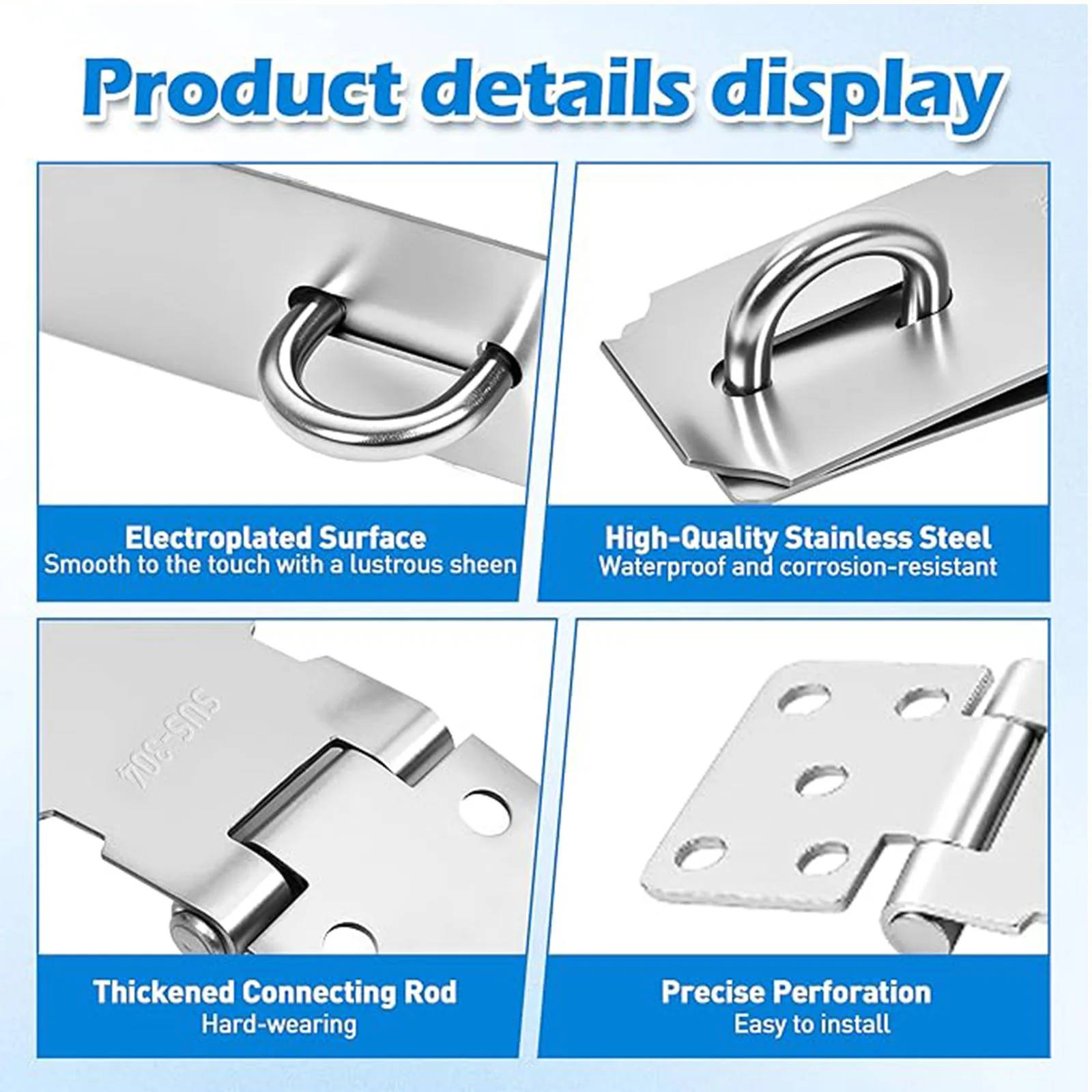 Stainless Steel Door Lock Hasp Latch, Safety Padlock Clasp, Extra Thick Brushed Finish Lock Catch with Screws for Doors